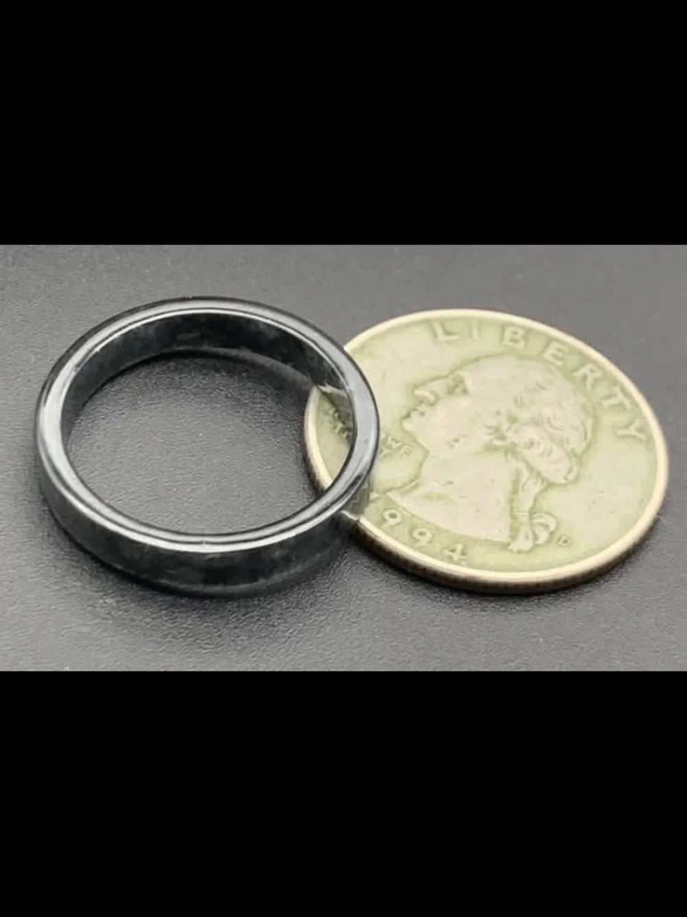 Certificate Jadeite jade Black rectangle Ring Joyful Circle size8.5